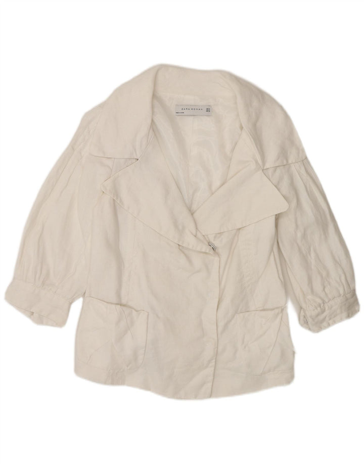 Zara Femei Jachetă cu mâneci 3/4 Blazer UK 12 Medium White Ramie