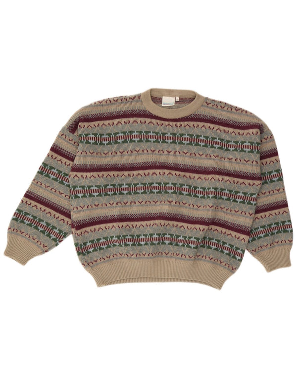 Pulover vintage pentru femei cu decolteu rotund UK 16 Fair Isle mare, bej