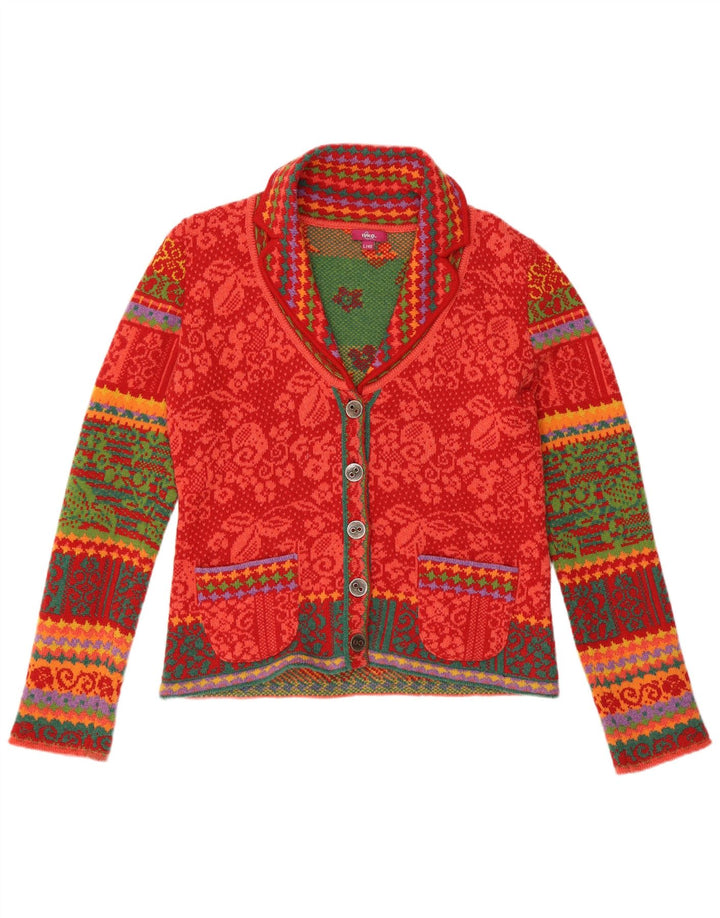Pulover cardigan IVKO pentru femei UK 14 Lână mare roșu Paisley