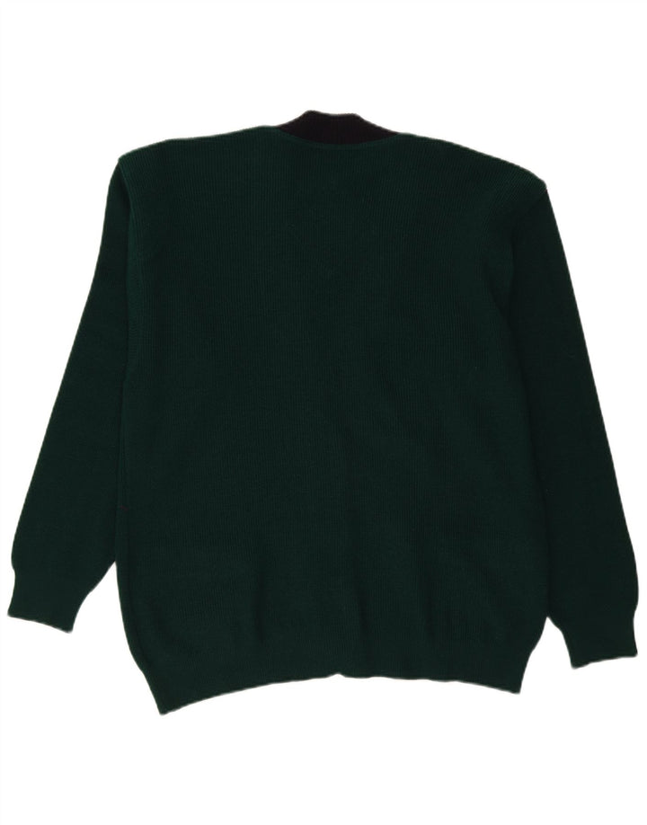 Pulover cardigan pentru bărbați Navigare, verde mediu, lână color bloc
