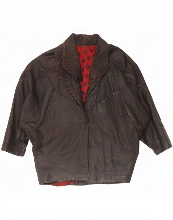 Jachetă de piele supradimensionată vintage pentru femei UK 10 Small Black