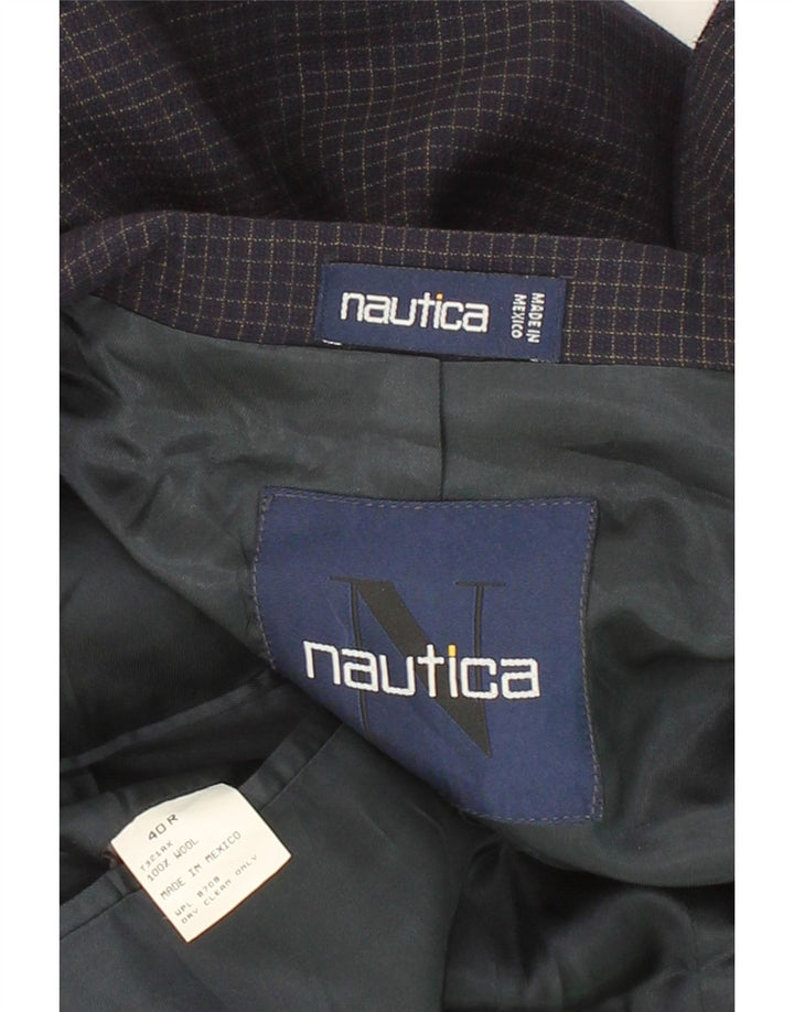 NAUTICA Mens 3 Button Blazer Jacket UK 40 Large Navy Blue Check Wool Vintage Nautica and Second-Hand Nautica from Messina Hembry 