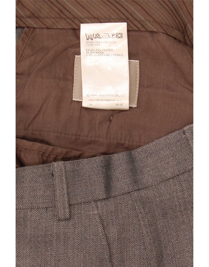 Pantaloni de costum drepți pentru bărbați Marks & Spencer L40 L29 Gri Herringbone