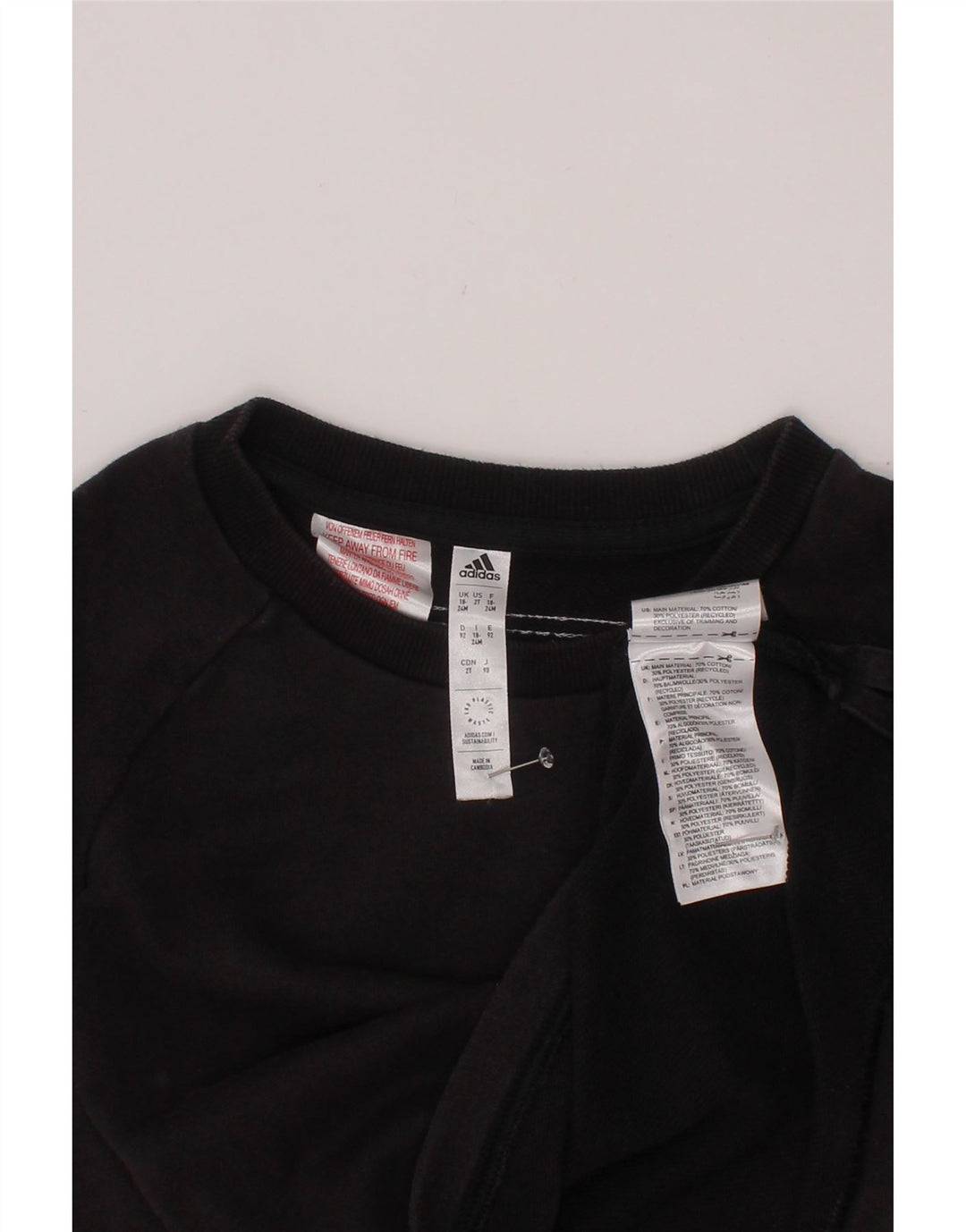 Pulover ADIDAS pentru bebelusi baieti 18-24 luni bumbac negru