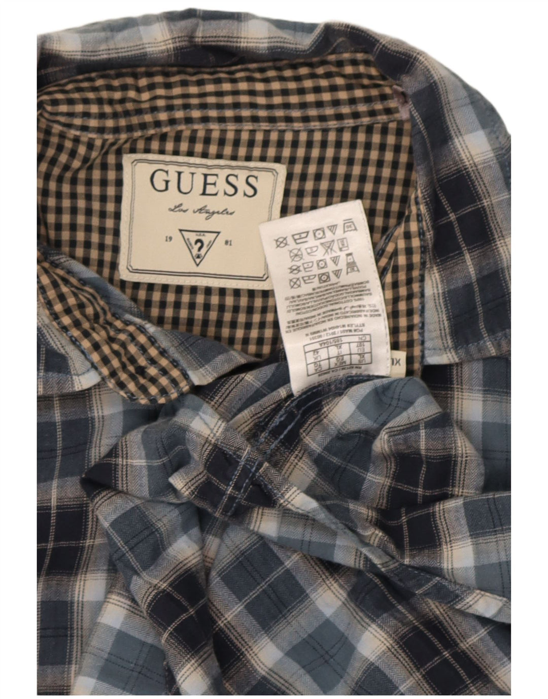 Cămașă de flanel pentru bărbați Guess UK 42, mare, albastru, din bumbac