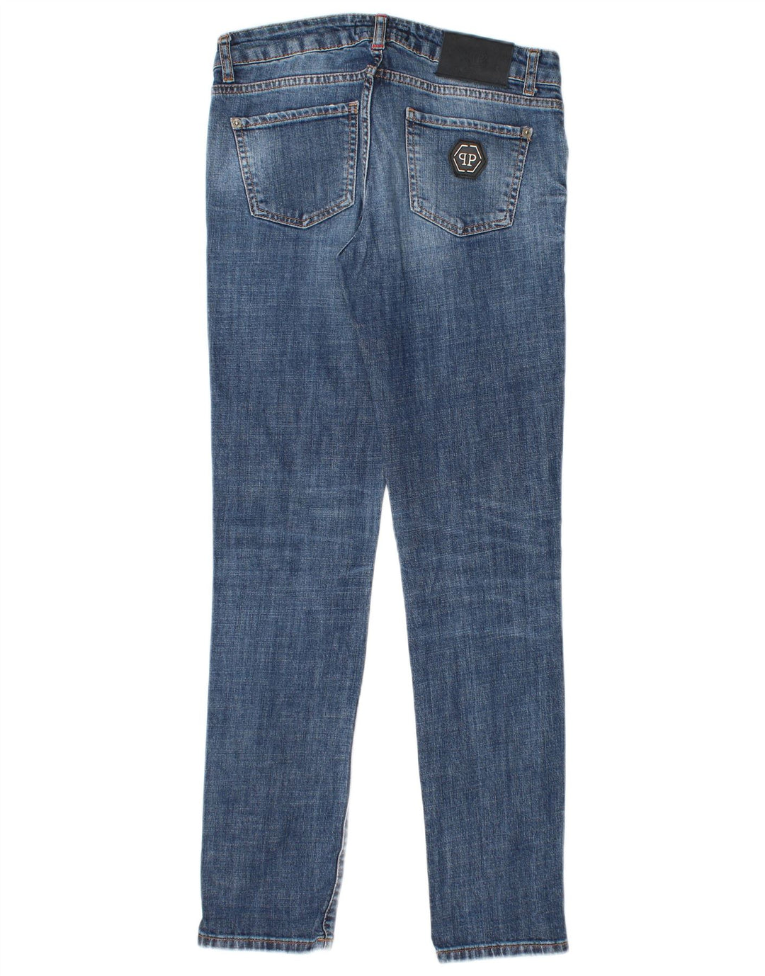 PHILIPP PLEIN Blugi subțiri, drepte, învechiți, W28 L30, bumbac albastru