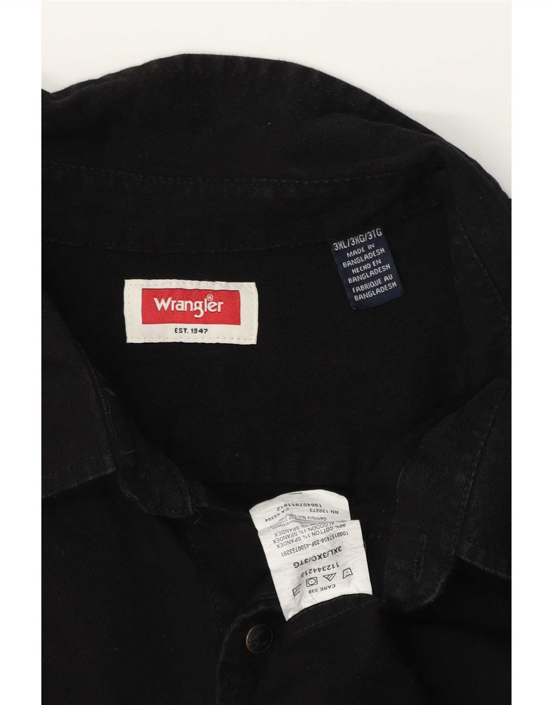 Cămașă Western Denim Wrangler pentru bărbați, bumbac negru 3XL
