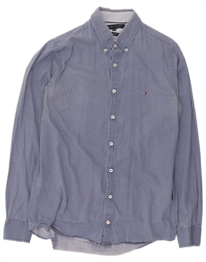 Cămașă Slim Fit Tommy Hilfiger pentru bărbați, bumbac cu pete albastre medii
