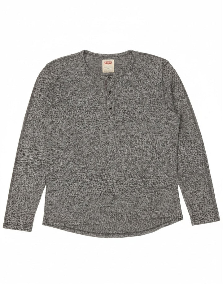 LEVI'S Mens Top Long Sleeve Large Grey Flecked Cotton