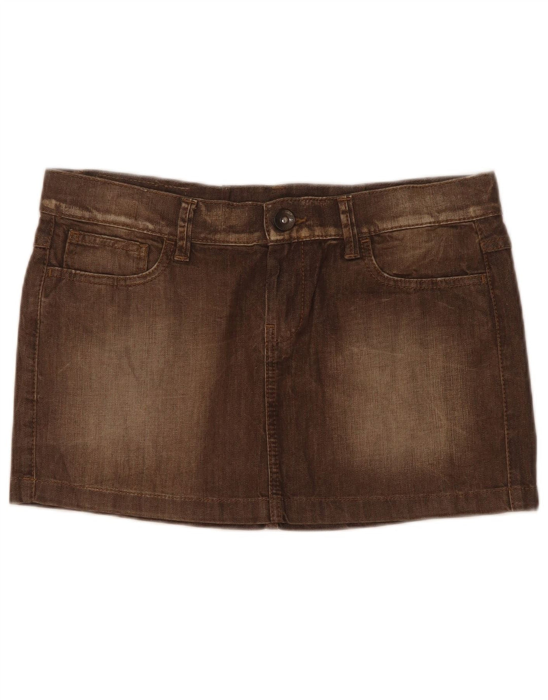 Fusta mini din denim cu talie joasă pentru femei Benetton W31 maro mediu