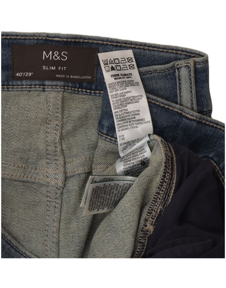 Blugi slim pentru bărbați Marks & Spencer W40 L29 Bumbac albastru
