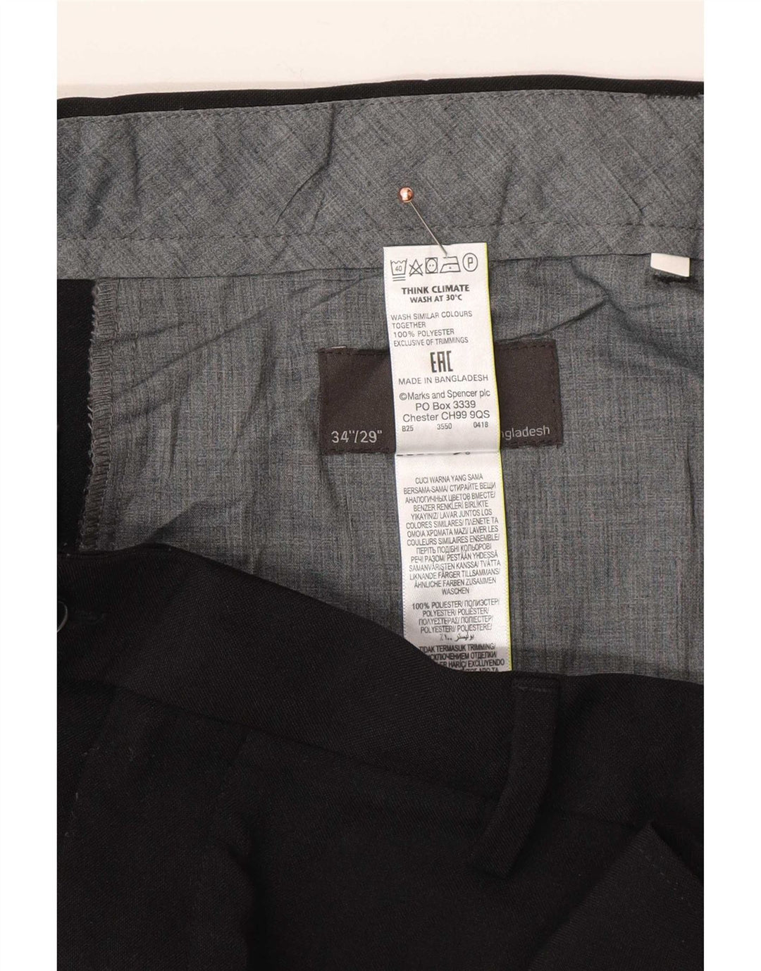 Pantaloni de costum obișnuiți pentru bărbați Marks & Spencer L34 L29 Poliester negru