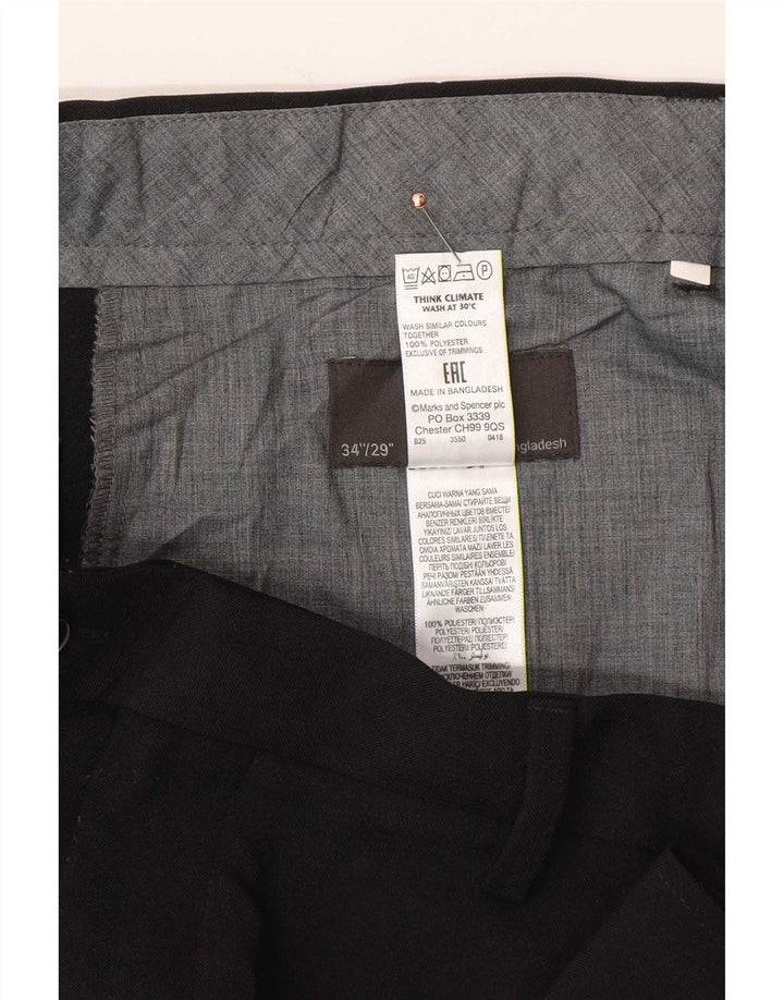 Pantaloni de costum obișnuiți pentru bărbați Marks & Spencer L34 L29 Poliester negru