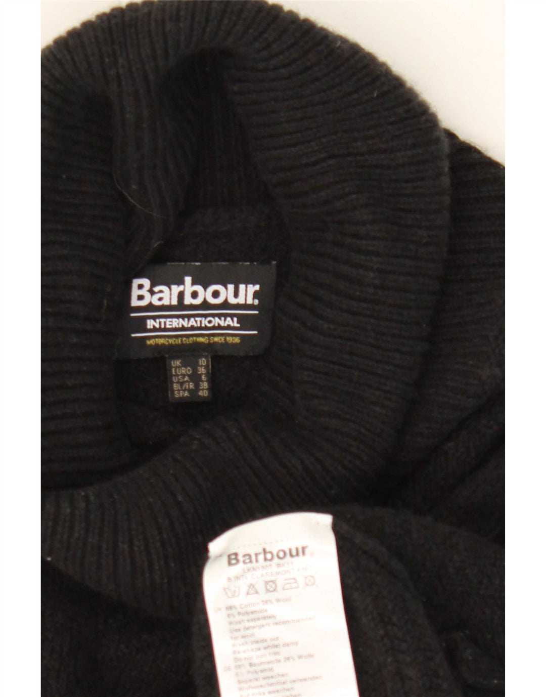 Pulover Barbour pentru femei, supradimensionat, cu gât rulat, din bumbac mic, negru, UK 10