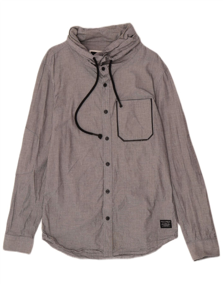 Cămașă Jack & Jones pentru bărbați cu gât rulat, bumbac gri mic