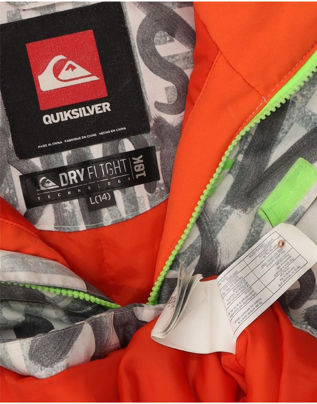 Jachetă de schi cu glugă Quiksilver pentru băieți 13-14 ani, mare, gri, poliester