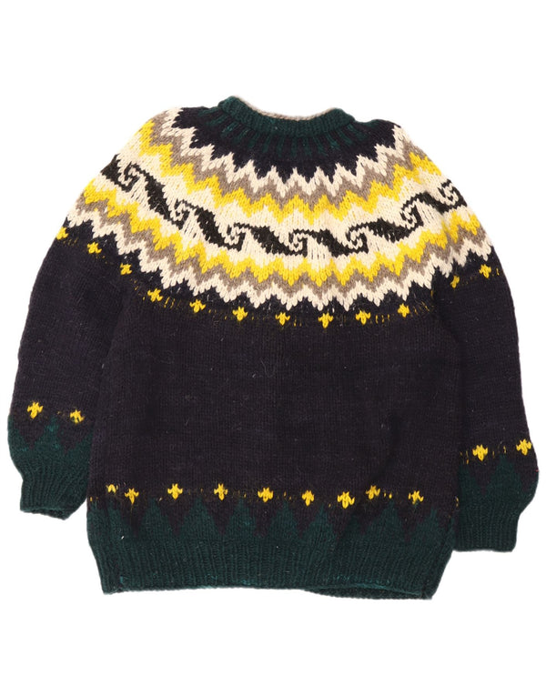 REY WEAR Pulover cardigan pentru femei lucrat manual UK 18 XL Bleumarin Fair Isle