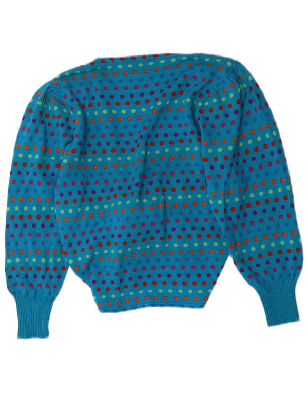 Pulover cardigan pentru femei Stefanel cu cravata in fata UK 16 Lână mare cu buline albastre