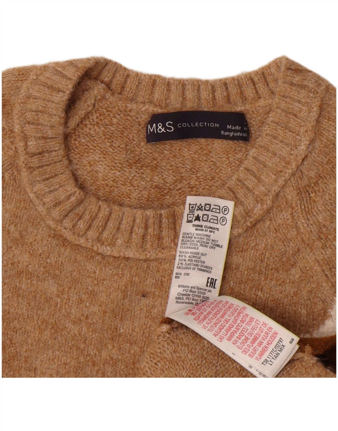Pulover pentru femei Marks & Spencer cu decolteu triplu UK 10 mic maro