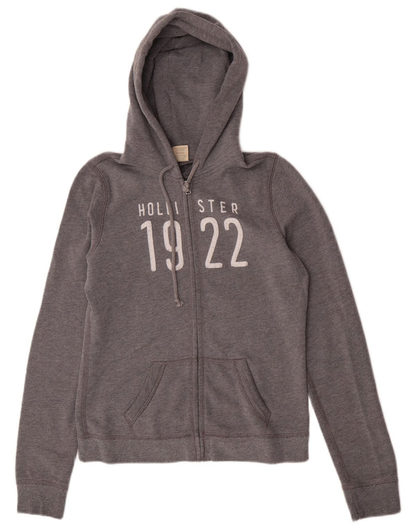 Pulover Hollister pentru femei, cu fermoar și grafic, UK 12, bumbac, gri mediu