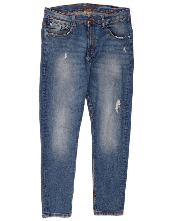 Blugi skinny distressed pentru bărbați Zara EU 42 Large W32 L28 Blue