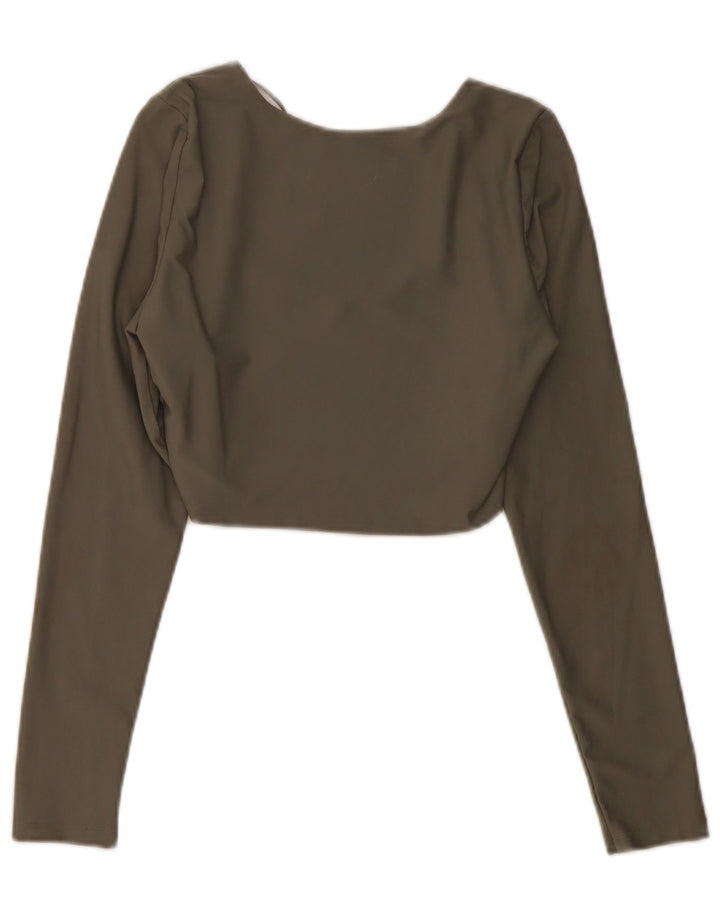 Crop Top pentru femei Zara cu mânecă lungă UK 14 mare Kaki Poliamidă