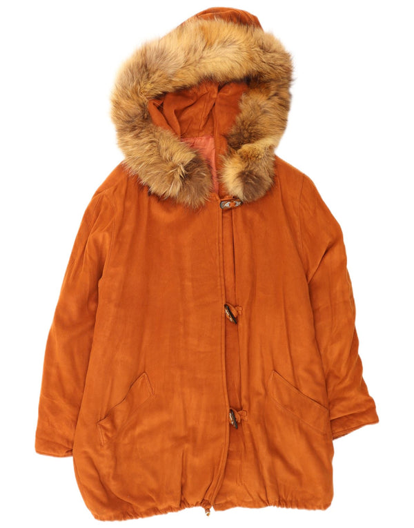 Manson vintage pentru femei, supradimensionat, cu glugă, UK 14, maro mediu