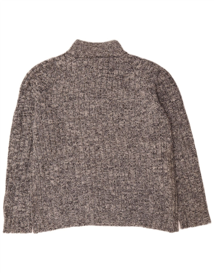 Pulover pentru bărbați Marks & Spencer, cu fermoar și gât, din lână mare, gri cu pete
