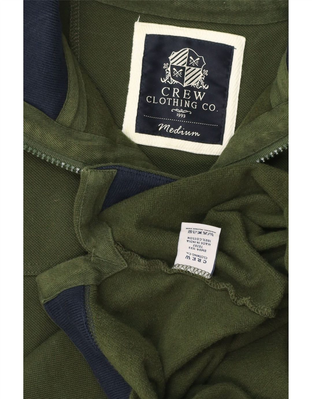 Crew Clothing Hanorac pentru bărbați cu fermoar și gât Pulover Bumbac verde mediu