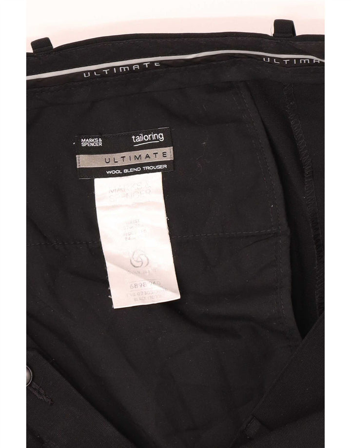 Pantaloni de costum obișnuiți pentru bărbați Marks & Spencer L38 L33 Poliester negru