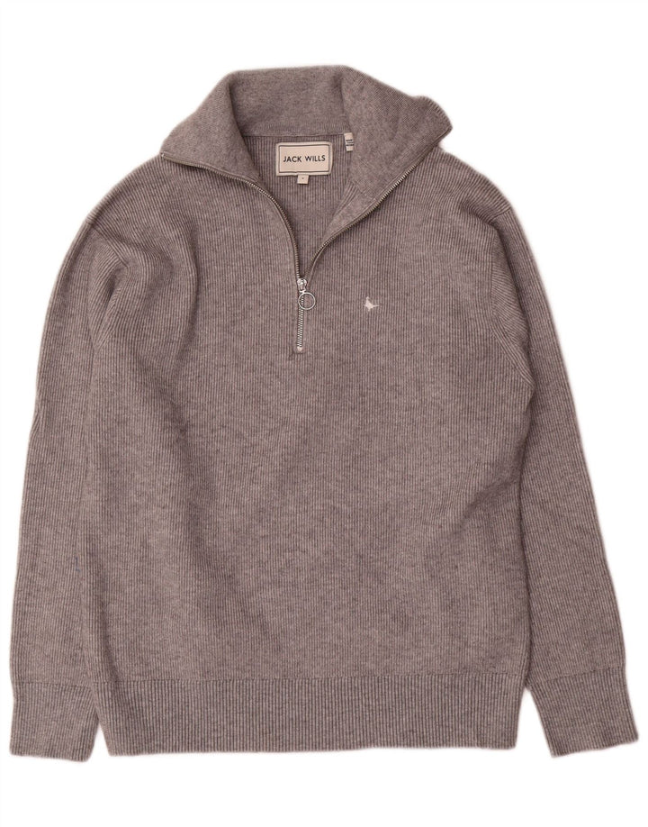 Pulover Jack Wills pentru bărbați, cu fermoar și gât, din viscoză mică, gri