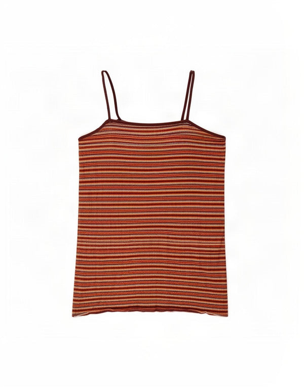 Topshop Womens Cami Top UK 16 Large Multicoloured Striped Cotton