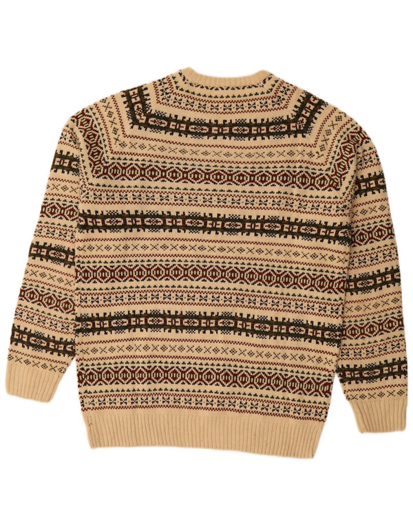 PIAZZA ITALIA Mens Crew Neck Jumper Sweater XL Beige Fair Isle Acrylic