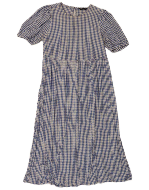 Marks & Spencer Womens Maxi Dress UK 14 Medium Blue Gingham Cotton