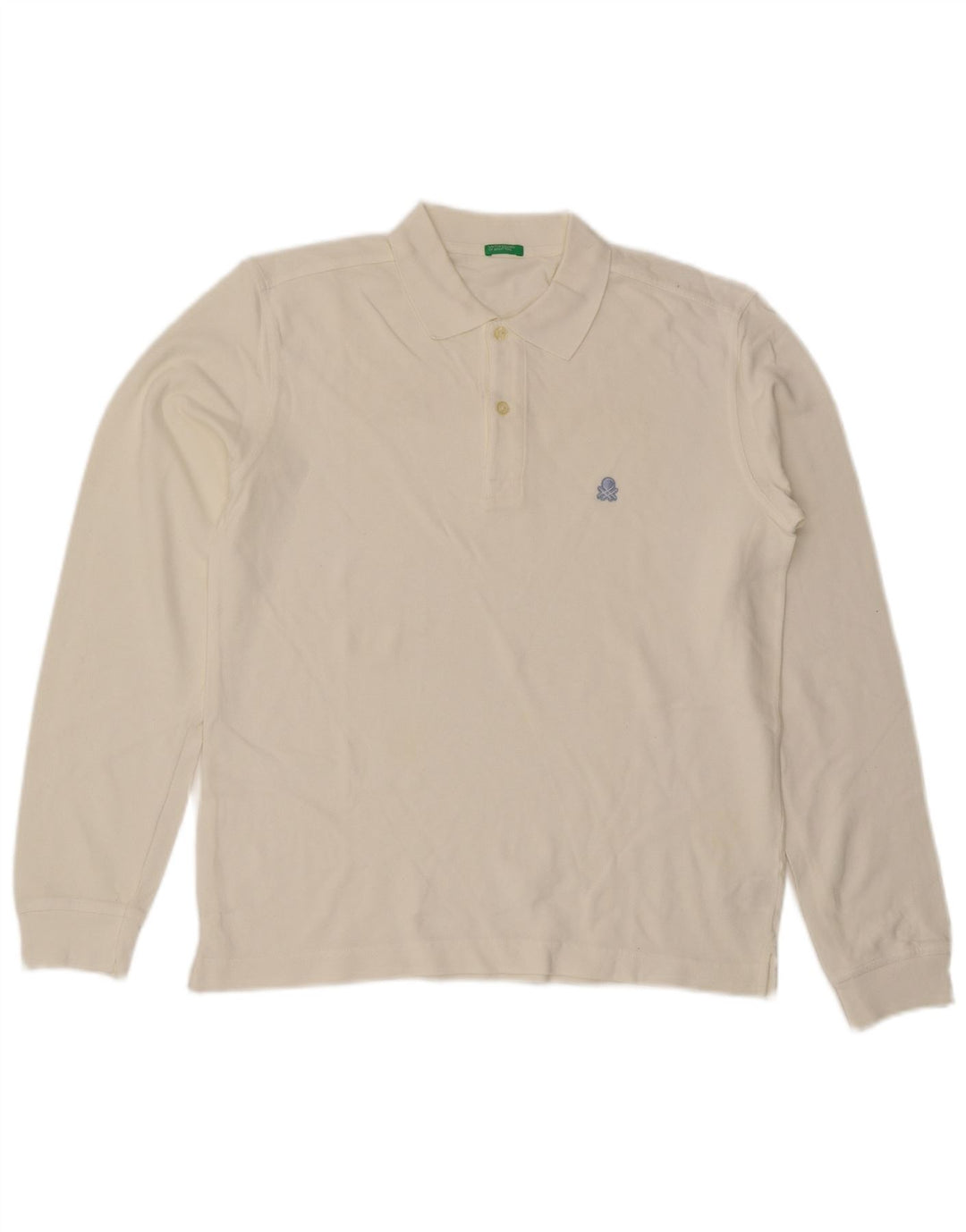 Tricou polo pentru bărbați Benetton cu mânecă lungă, bumbac alb mediu