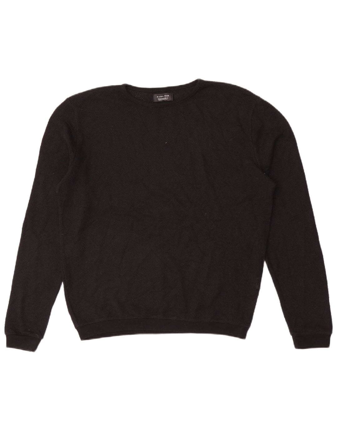 Pulover pentru bărbați Zara, cu gât crew, bumbac mediu negru