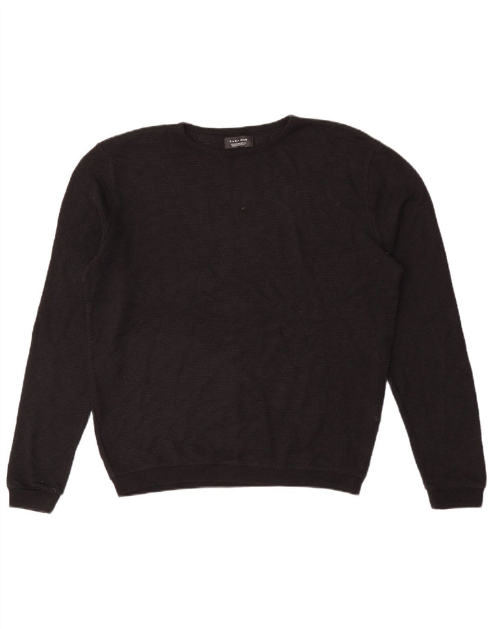 Pulover pentru bărbați Zara, cu gât crew, bumbac mediu negru
