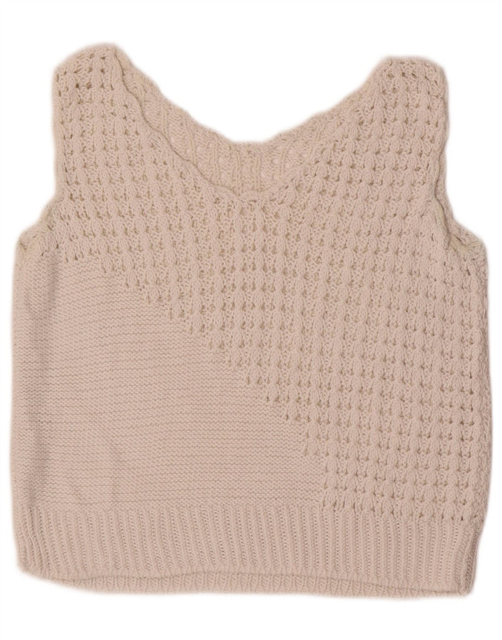Vintage Womens Crop Vest Tank Top UK 10 Small White