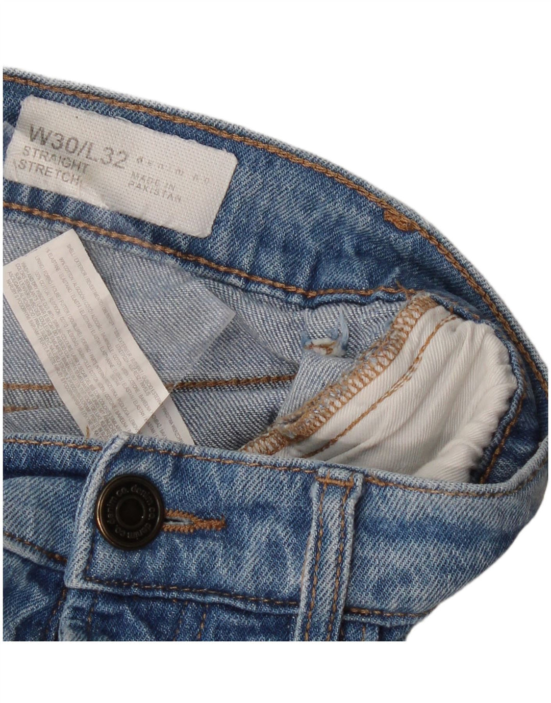VINTAGE Mens Stretch Straight Jeans W30 L32 Blue Cotton