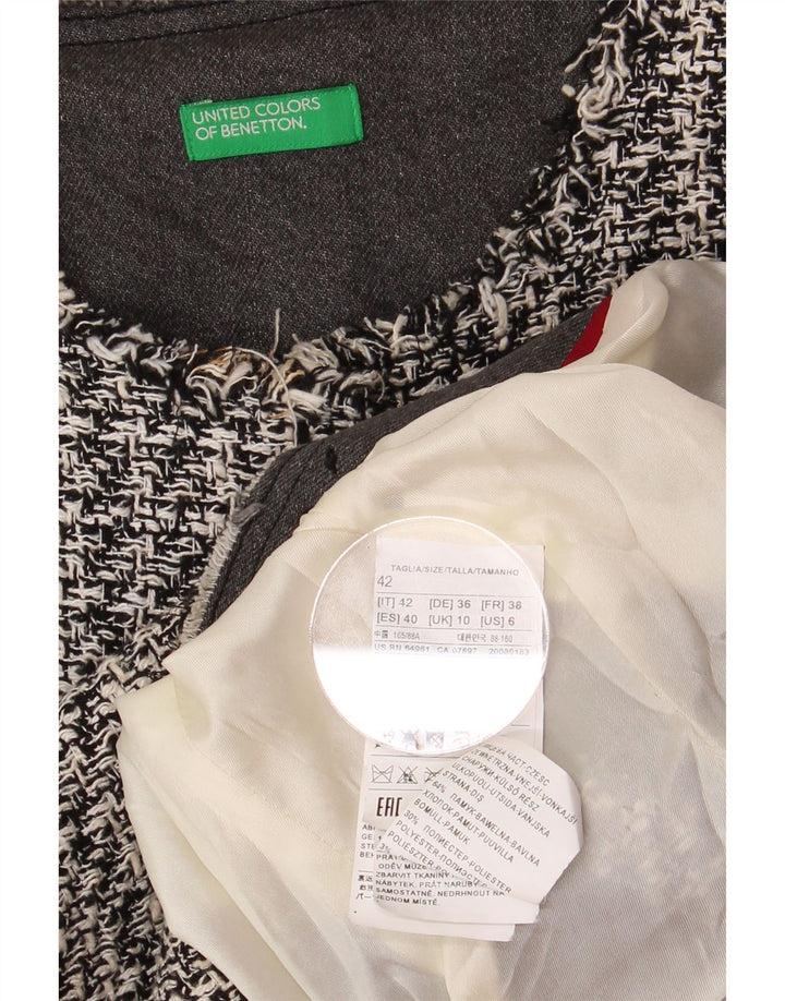 BENETTON Jachetă pentru femei Crop Open Blazer UK 10 Small Gri Houndstooth