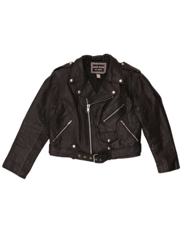 Jachetă de motociclist din piele crop vintage pentru femei UK 18 XL din piele neagră