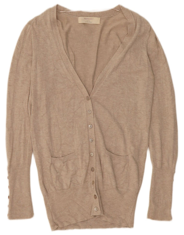 Pulover cardigan pentru femei Zara UK 12 Medium Beige Rayon