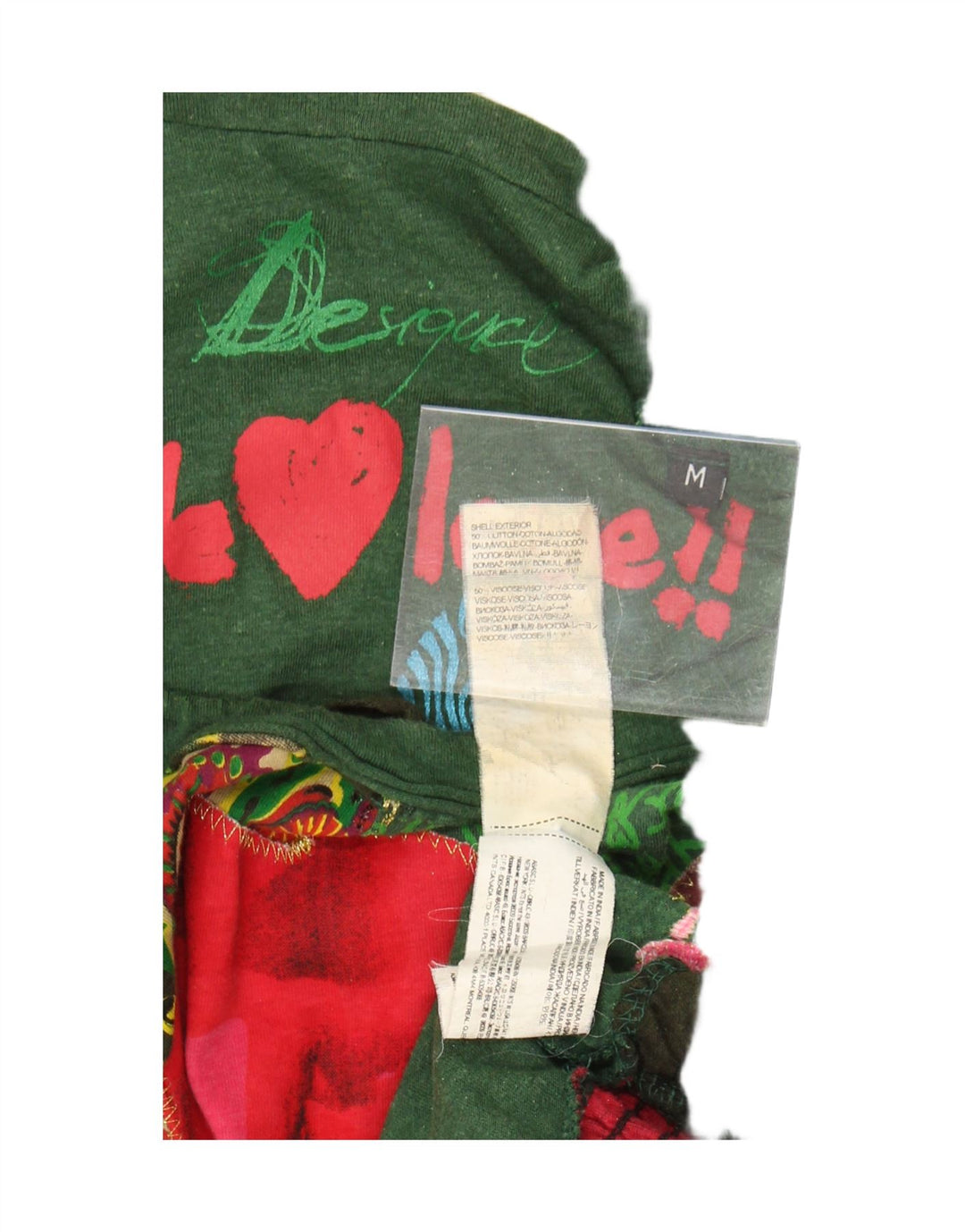 Top grafic pentru femei Desigual cu mânecă lungă UK 14, bumbac verde mediu