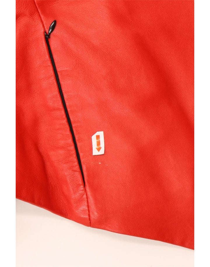 Jachetă din piele asimetrică cu glugă pentru femei VINTAGE UK 16, piele mare roșie