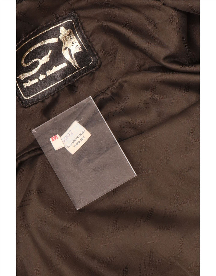 Palton supradimensionat din piele vintage pentru femei UK 14, piele medie neagră