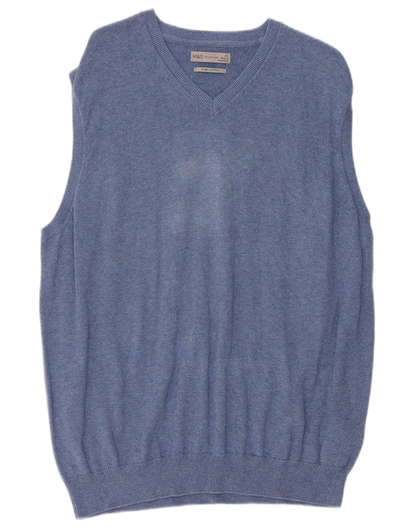 Marks & Spencer Mens Vest Tank Top XL Blue Bumbac