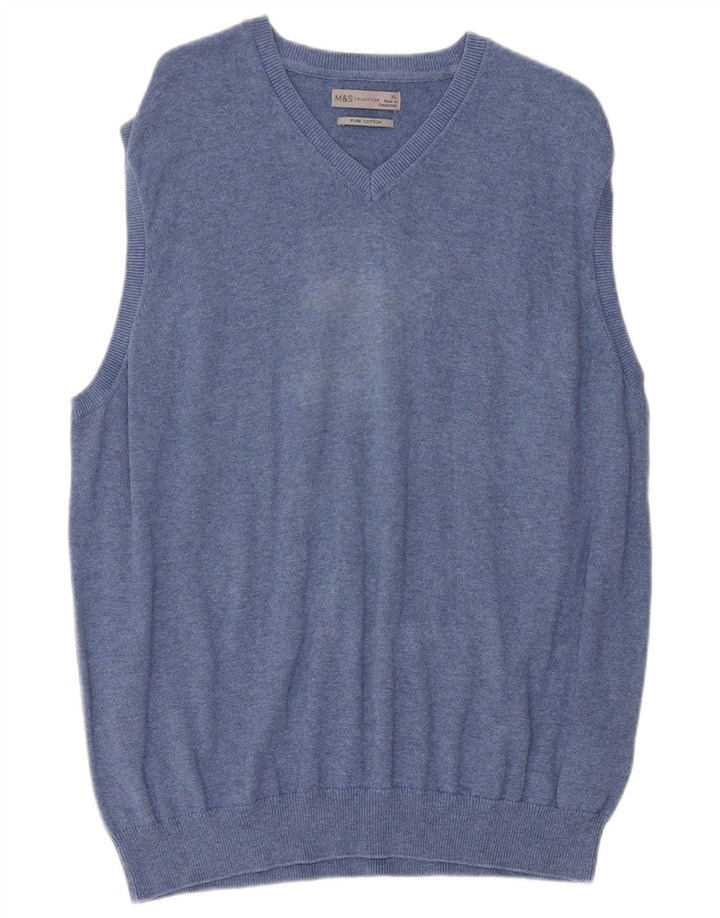 Marks & Spencer Mens Vest Tank Top XL Blue Bumbac