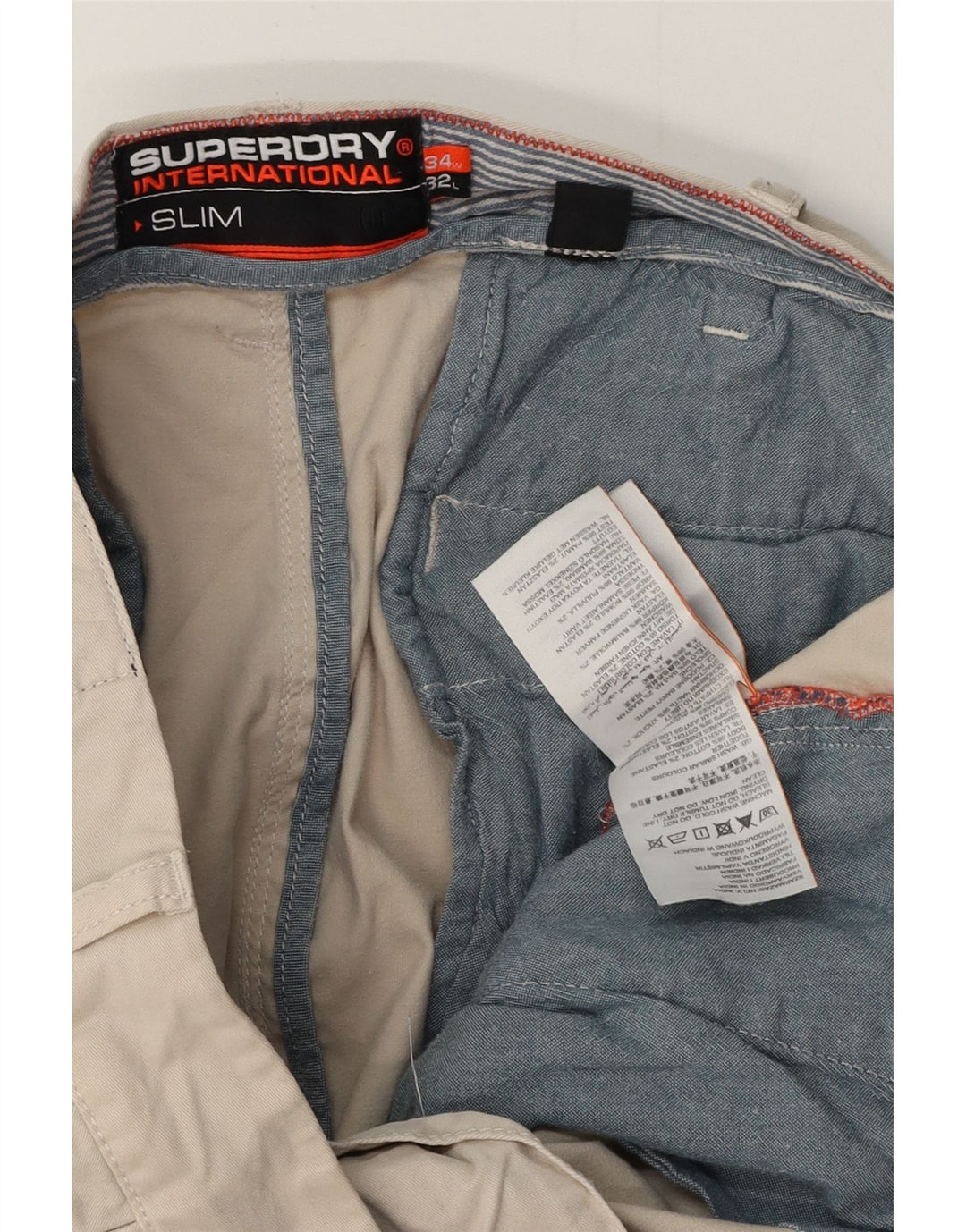 SUPERDRY Pantaloni chino subțiri pentru bărbați L34 L28 bumbac bej