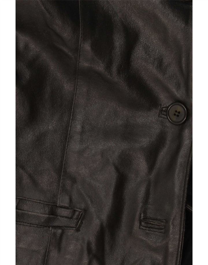 Jachetă vintage din piele cu 3 nasturi pentru femei UK 14 Medium Black