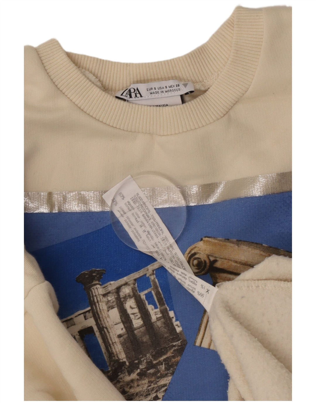 Pulover supradimensionat cu grafic pentru femei Zara UK 10 Small Off White